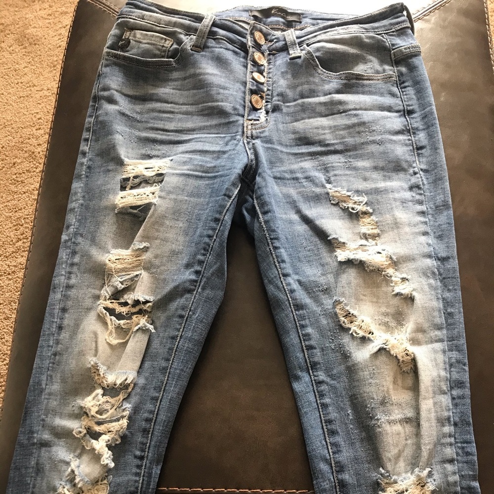 KanCan Button Fly Destructed Jeans